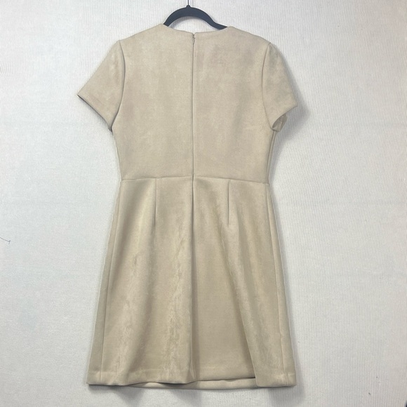 Calvin Klein Size 10 Faux Suede Sheath Dress Front Zipper Logo Pull Short Sleeve - Picture 6 of 12
